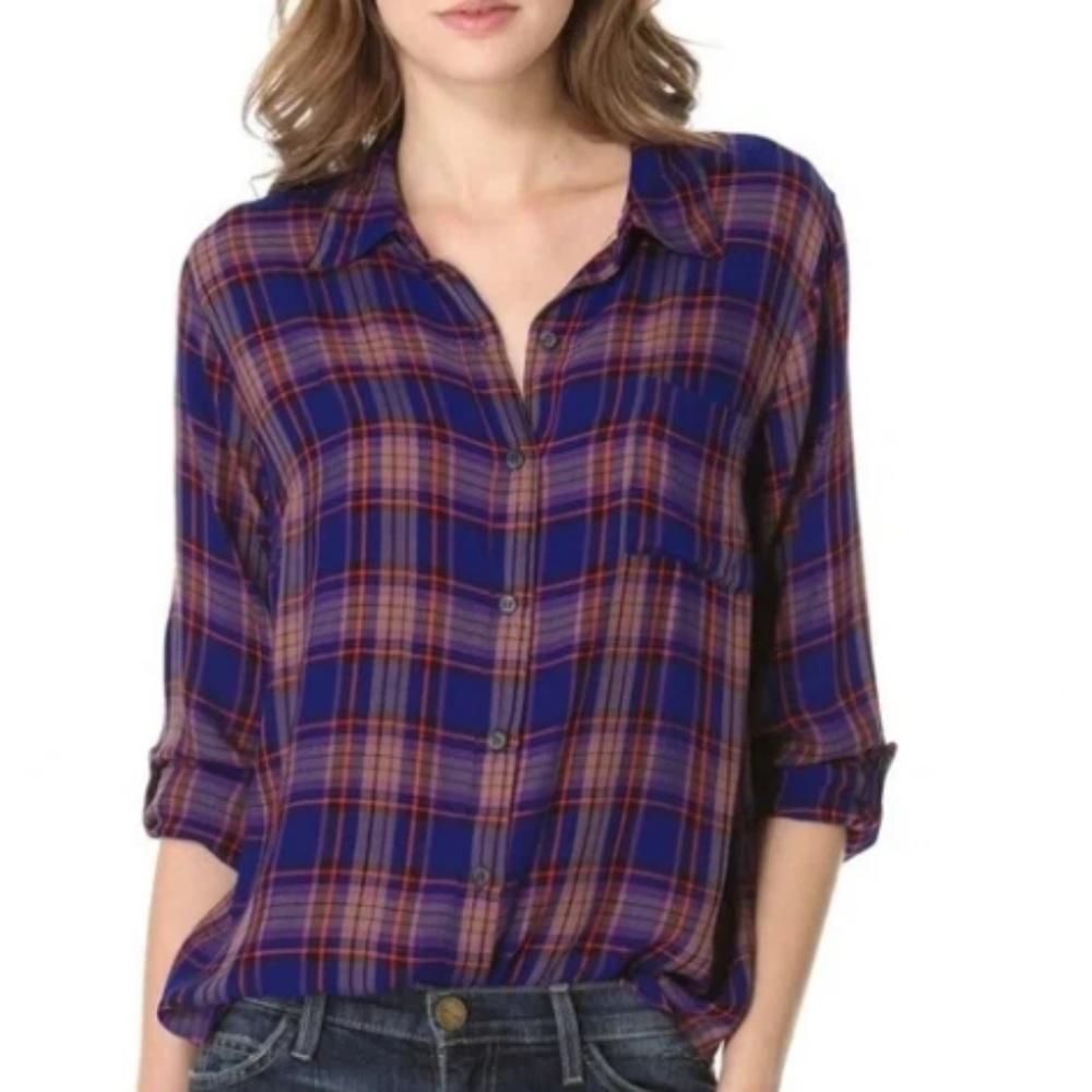 Splendid Soft Charlee Plaid Blue Button Down Shirt